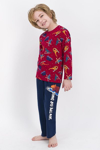 ROLY POLY Boy's Claret Red Light Winter Snow Dinos Pajama Set-1877