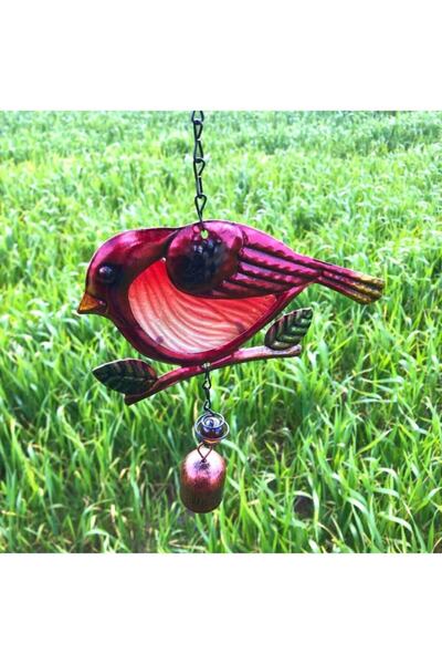 ArtemisSeramik Ferforje Renkli Zil Kırmızı Serçe Rüzgar Çanı Bahçe Balkon Süsü