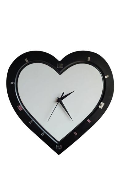 Bahat ساعة حائط على شكل قلب أسود مقاس 30x30 سم