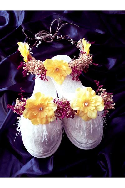 Şeker Tadında Tasarımlar Maternity Crown Slippers Bandana Set - Yellow