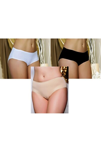 GALLİPOLİ Women's,(WHITE)/(BLACK)/(TEN) Non-Marking Cotton Slip Panties High Waist 3-Pack Mgp2966