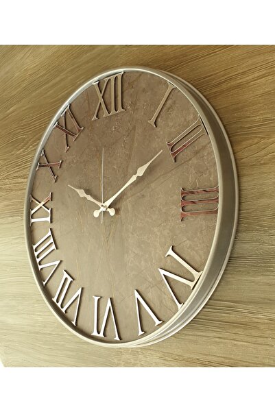 Markakanvas Metal Kasalı Mermer Desenli Ayna Rakamlı Duvar Saati Çap 50 Cm