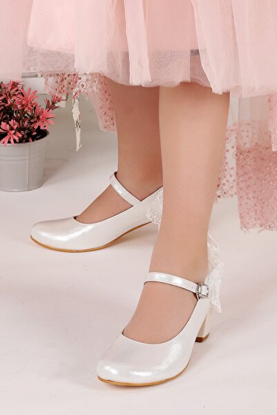 Aykatrend Kız Çocuk Ekru 4 cm Topuk Babet Ayakkabı