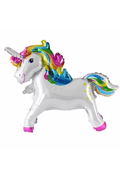 QUEEN AKSESUAR Air Walker Büyük Boy Renkli Unicorn Folyo Balon Doğumgünü Deko...