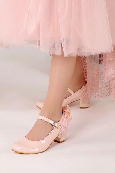 Aykatrend Kız Çocuk Pembe  4 cm Topuk Babet Ayakkabı