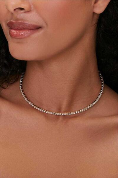 H&E DESIGN Kadın Zirkon Taşlı Su Yolu Choker Kolye 2mm