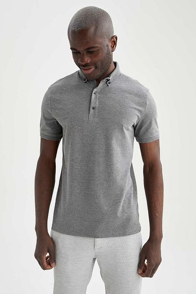 DeFacto Slim Fit Polo λαιμόκοψη Basic κοντό μανίκι βαμβακερό χτενισμένο μπλουζάκι