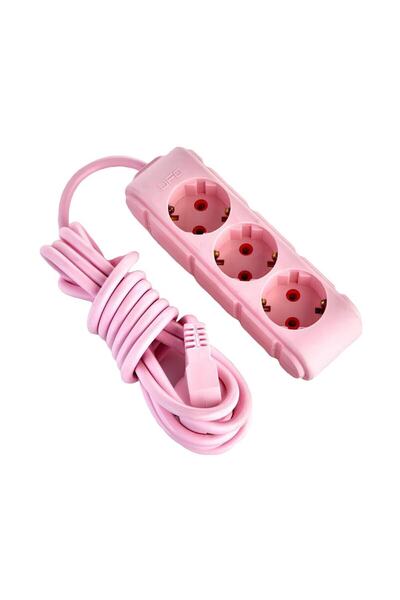 Genel Markalar Pembe Renkli Topraklı Kablolu Üçlü Grup Priz 2 m