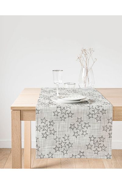 Realhomes Διακοσμητικό Ψηφιακό Εκτυπωμένο Suede Runner με τζιν φόντο και μοτίβο αστεριού