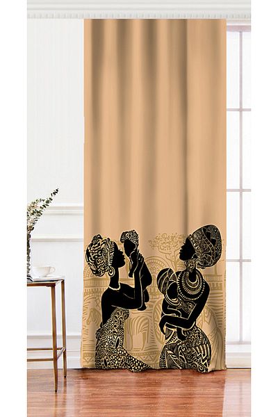Realhomes Single Wing Ethnic Pattern Backdrop with Baby African Woman Motif Modern Digital Printed Background Curtain