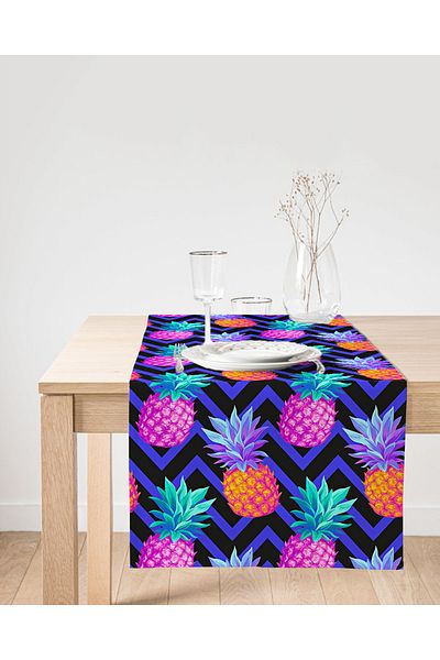 Realhomes Aleer decorativ din piele intoarsa cu fundal albastru in zigzag si model de ananas