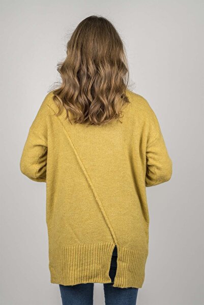 Yosun triko Kadın Sarı Yırtmaç Detay Triko Tunik