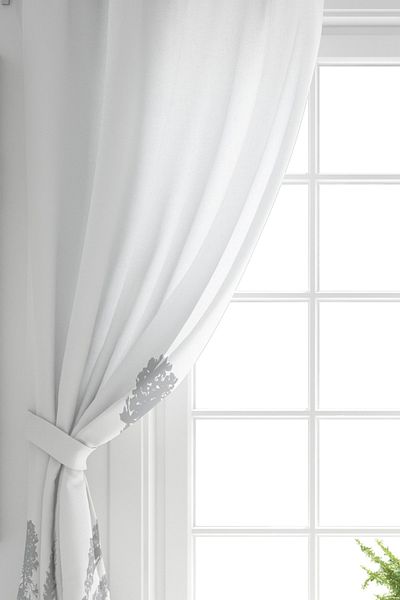 Realhomes Perdeau de fundal imprimat digital cu aripi duble cu design de arbore gri pe fundal alb