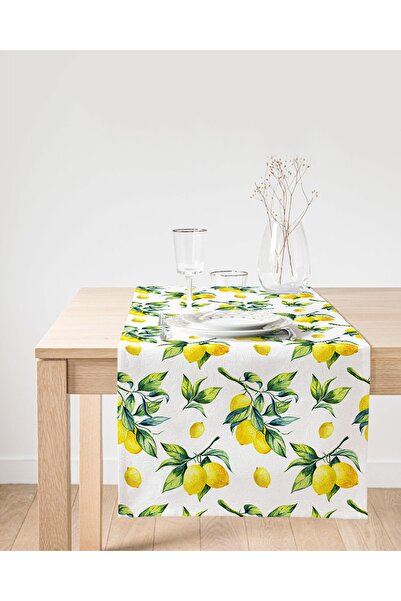 Realhomes Runner decorativ 3D din piele intoarsa cu model de lamaie pe fundal...