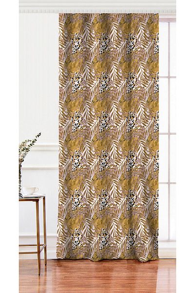 Realhomes Single Wing Leopard Themed Dry Leaf Pattern Digital Printed Background Curtain