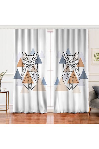 Realhomes Cortina de fundal imprimată digital cu design special, cu motiv bufniță, constând din desene geometrice cu aripi duble