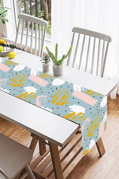 Realhomes Aleer decorativ din piele intoarsa cu imprimeu in acuarela pe fundal albastru