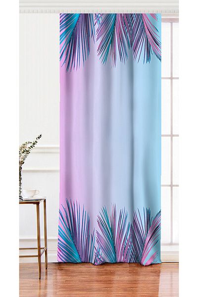 Realhomes Fundal albastru praf cu o singură aripă, frunze tropicale, design special, fundal imprimat digital modern, perdea