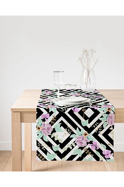 Realhomes Alb-negru, tematic labirint abstract cu modele florale alergător din piele intoarsa