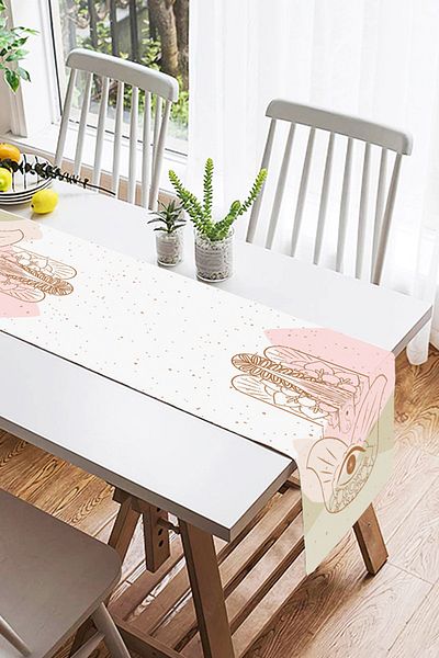 Realhomes Fatma Mother's Hand Motif Digital Printed Special Design Suede Runner
