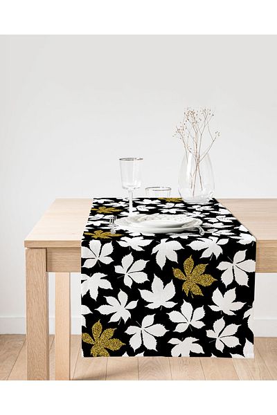 Realhomes Aler de piele de căprioară cu design special, imprimat digital, cu model floral alb, cu detalii aurii, cu fundal negru