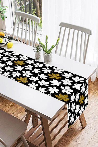 Realhomes Aler de piele de căprioară cu design special, imprimat digital, cu model floral alb, cu detalii aurii, cu fundal negru