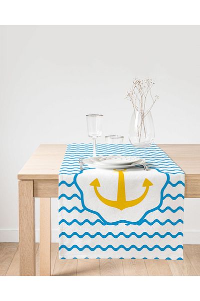 Realhomes Ψηφιακή τυπωμένη ειδική σχεδίαση Suede Runner με μοτίβο άγκυρας σε λευκό φόντο
