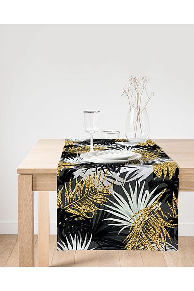 Realhomes Frunze de palmier pe fundal negru Design special Suede Runner