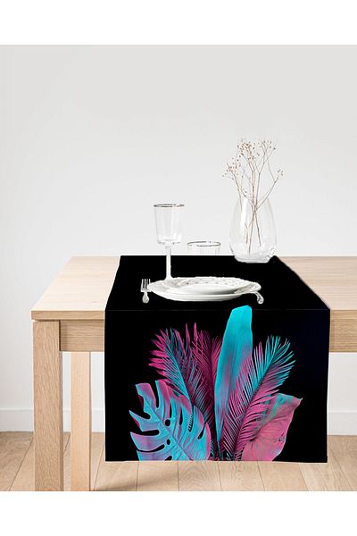 Realhomes Alergăr modern de căprioară cu design special, cu fundal negru și frunze tropicale