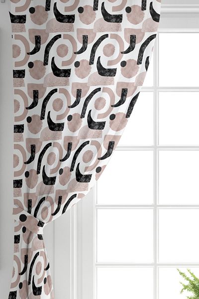 Realhomes Perdeau de fundal imprimat digital cu aripi duble cu motiv geometric abstract de desen pe fundal alb