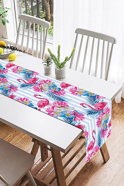 Realhomes Alergăr decorativ din piele intoarsa cu design special cu fundal cu flamingo dungi