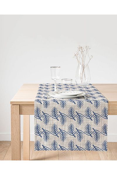 Realhomes Alergăre cu design special din piele intoarsa cu motiv cu frunze pe podea din denim