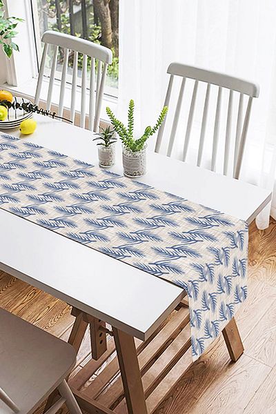 Realhomes Alergăre cu design special din piele intoarsa cu motiv cu frunze pe podea din denim