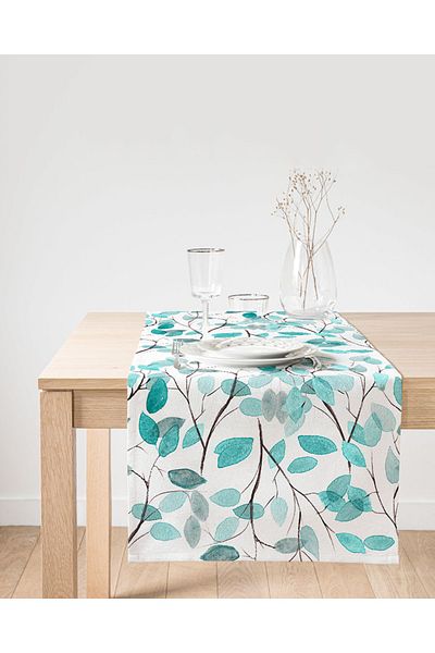 Realhomes Blue Leaves Special Design Modern Suede Runner