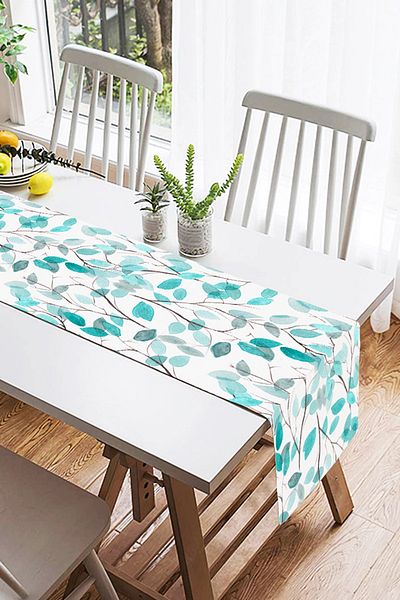 Realhomes Blue Leaves Special Design Modern Suede Runner