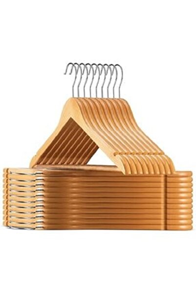 menofis Naturel Ahşap Askı Kıyafet Elbise Gömlek Ve Pantolon Askısı 8 Adet