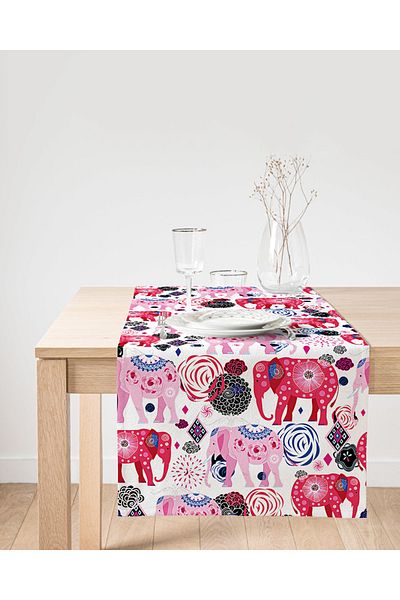 Realhomes Ethnic Elephants Special Designed Digital Printed Suede Runner