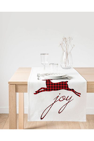 Realhomes Joy Plaid Deer με μοτίβο διακοσμητικό ειδικής σχεδίασης Suede Runner