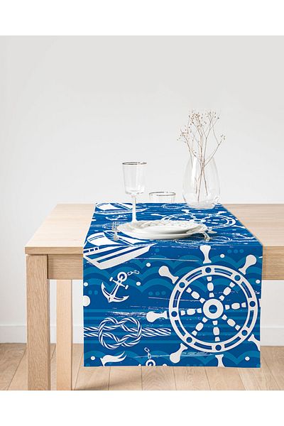 Realhomes Fundal albastru și alb cu model de stele de mare, imprimat digital, design special, alergător din piele intoarsa