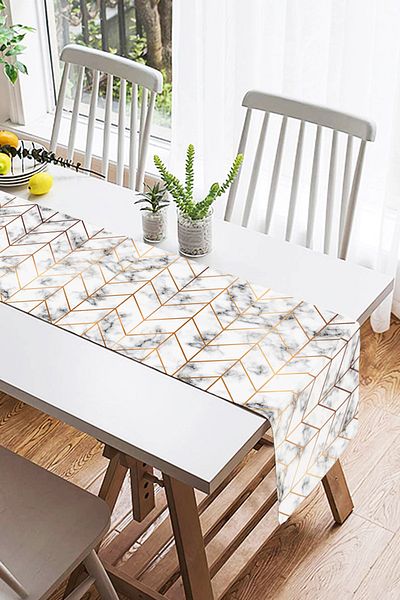 Realhomes Μοντέρνος Ειδικός Σχεδιασμός Suede Runner με Μαρμάρινο Δάπεδο και Γεωμετρικό Σχέδιο