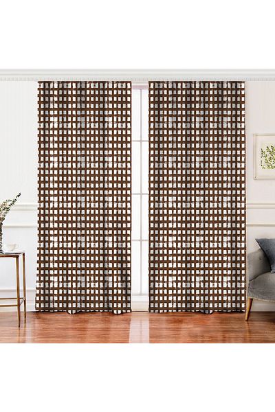 Realhomes Digital Printed Background Curtain with Geometric Square Motif on Double Wing Coffee Backdrop