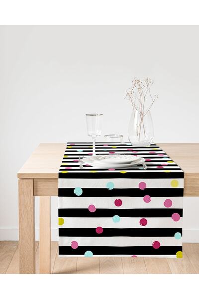 Realhomes Fundal alb, cu dungi orizontale, buline colorate, imprimat digital,...