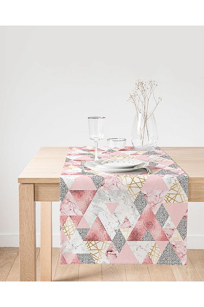 Realhomes Geometric Pink and Grey Marble Motif Special Design Suede Runner