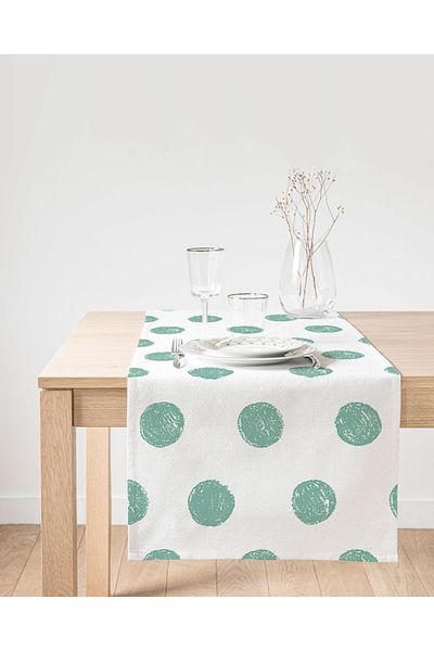 Realhomes Mind Green Polka Dot Digital Printed Διακοσμητικό Suede Runner