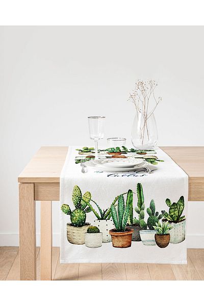 Realhomes Beatiful Cactus Printed Digital Printed Special Design Suede Runner