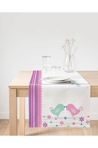 Realhomes Pink Blue Birds Digital Printed Suede Runner