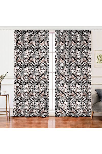 Realhomes Double Wing Leopard Printed Ikat Patterned Modern Digital Printed Background Curtain