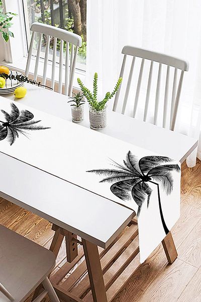 Realhomes Σουέντ δρομέας ειδικής σχεδίασης με μοτίβο μαύρης παλάμης σε λευκό φόντο