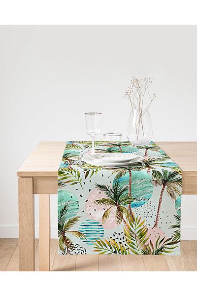 Realhomes Livense Palm Drawing Decorativ Suede Runner