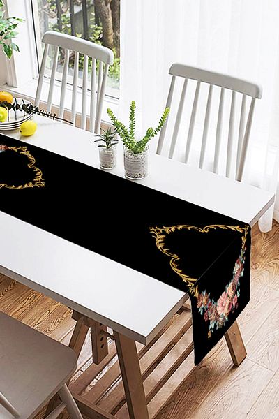 Realhomes Flori autentice pe fundal negru Design special Suede Runner
